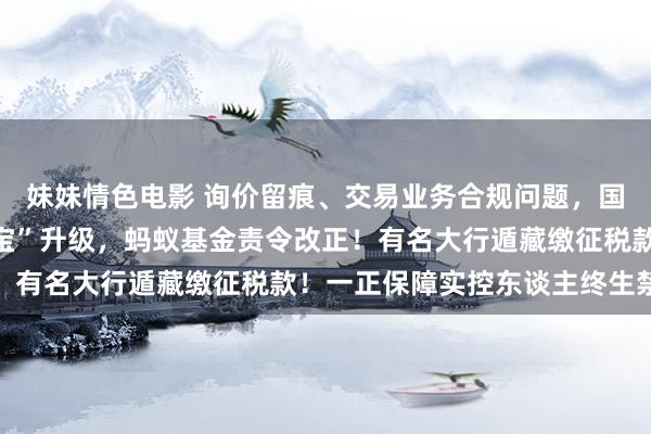 妹妹情色电影 询价留痕、交易业务合规问题，国联证券被申饬！涉“某宝”升级，蚂蚁基金责令改正！有名大行遁藏缴征税款！一正保障实控东谈主终生禁入