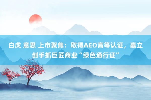 白虎 意思 上市聚焦：取得AEO高等认证，嘉立创手抓巨匠商业“绿色通行证”