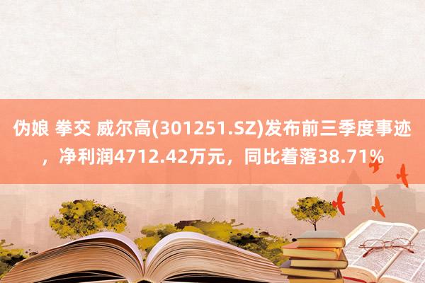 伪娘 拳交 威尔高(301251.SZ)发布前三季度事迹，净利润4712.42万元，同比着落38.71%