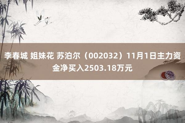 李春城 姐妹花 苏泊尔（002032）11月1日主力资金净买入2503.18万元