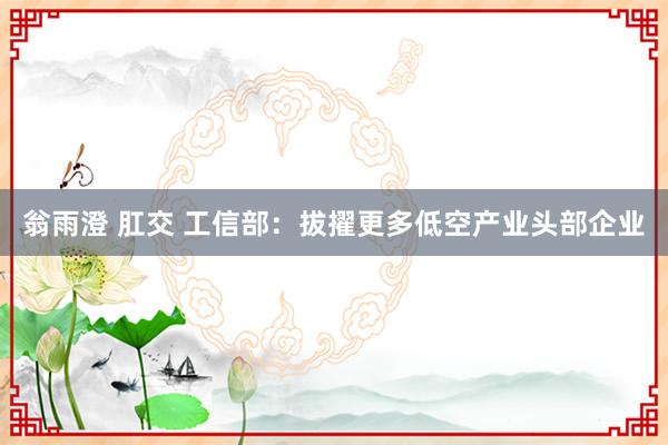 翁雨澄 肛交 工信部：拔擢更多低空产业头部企业