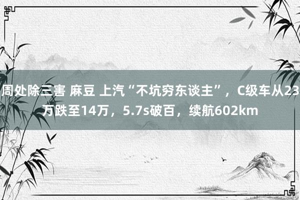 周处除三害 麻豆 上汽“不坑穷东谈主”，C级车从23万跌至14万，5.7s破百，续航602km